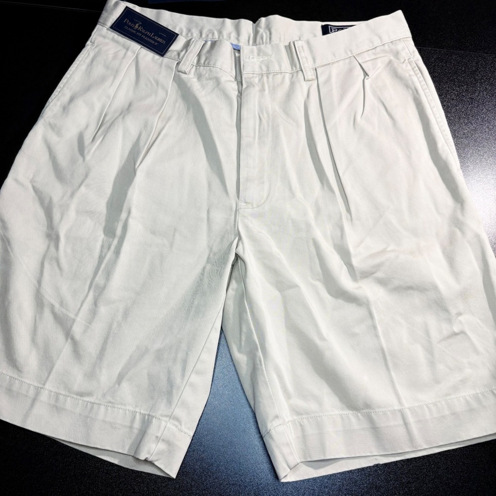 Polo Ralph‎ Lauren Tyler pleated-front chino shorts beige/khaki cotton size 31